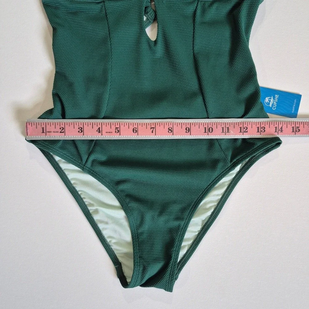 Cupshe Womens One Piece Swimsuit Dark Green‎ Textured Cutout  Size S